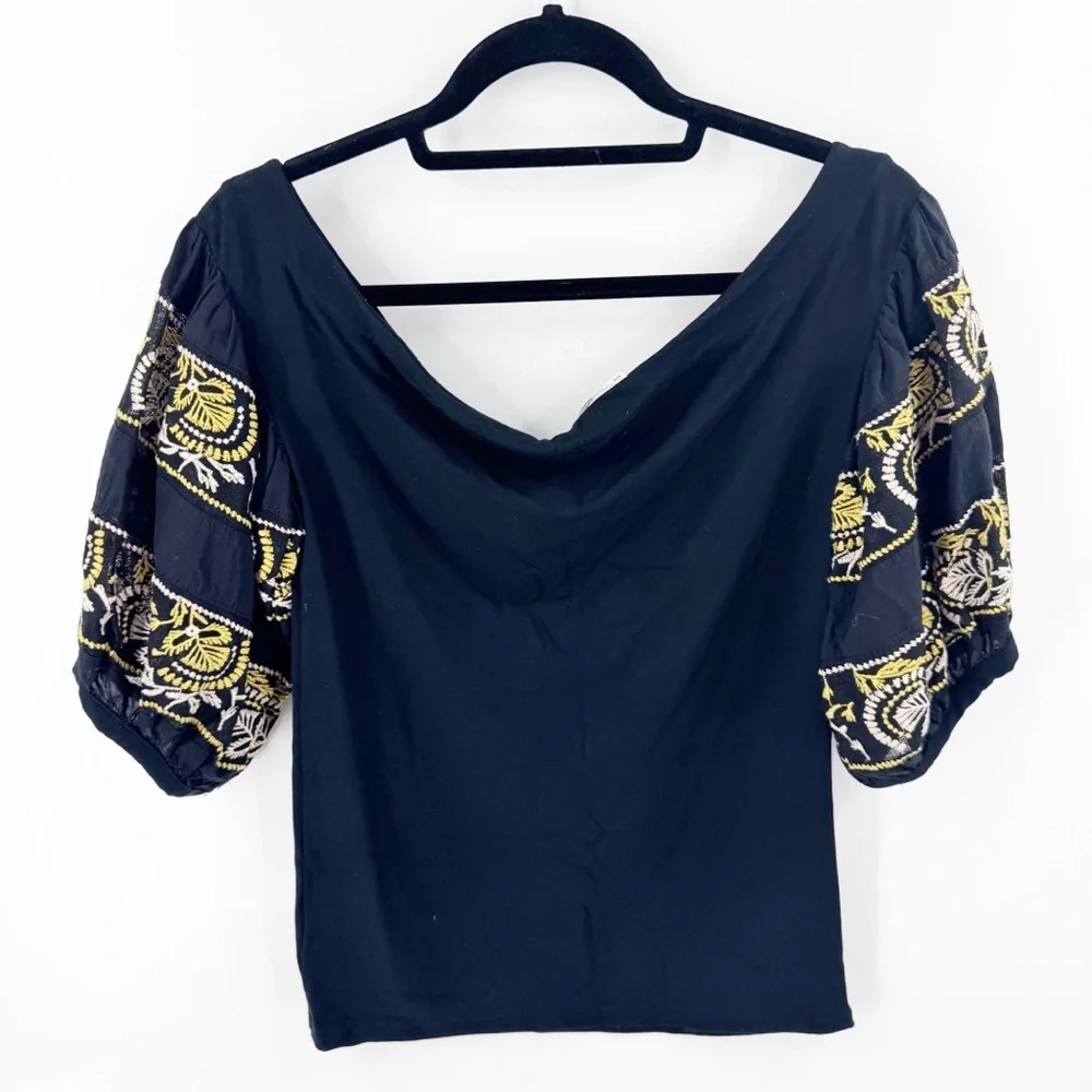 ✅Free People Bohemian Romantic Large Puff Sleeve On or Off Shoulder Fitted Top M